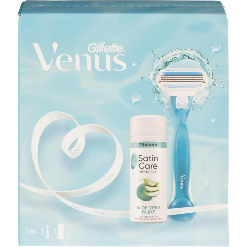 Подарочный набор Gillette Venus Бритв 1сменКас+Гель д/брит жен д/чувКож75мл
