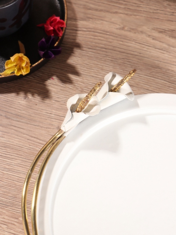 Фруктовница "Белые цветы каллы" белая с золотом нержавеющая сталь 25х26х7,5 см