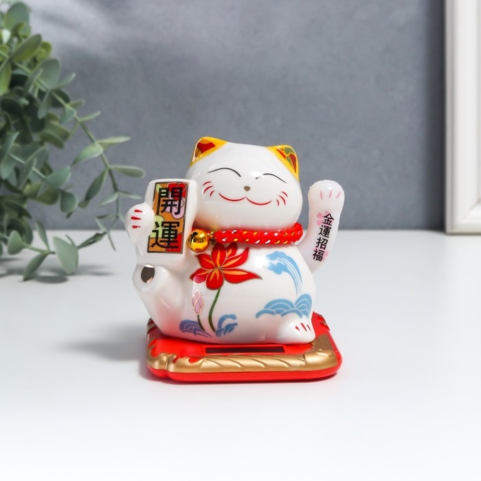 Маятник керамика Маятник керамика "Манэки-нэко с цветком" от солнечных батарей 10х8,3х9,7 см