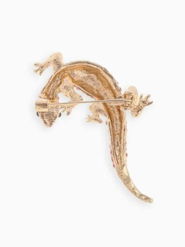 Брошь &laquo;Ящерица тропическая&raquo;, розовый, зелёная в золоте