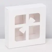 Коробка для 4 конфеты «Бантик», белый 12.5×12.5×3.5 см