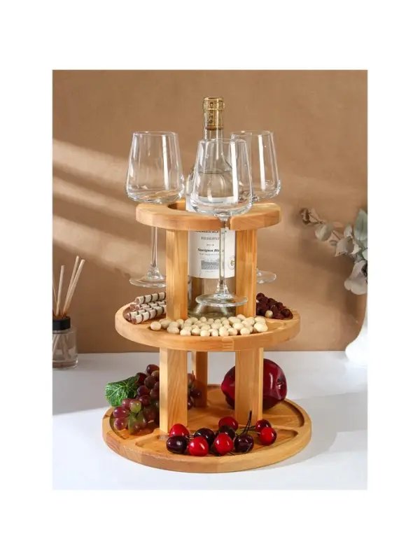 Менажница Adelica, 3-х ярусная с подставкой для вина, d=30&times;1.8 см, d=26&times;1.8 см, d=20&times;1.8 см, дерево берёза, в подарочной коробке