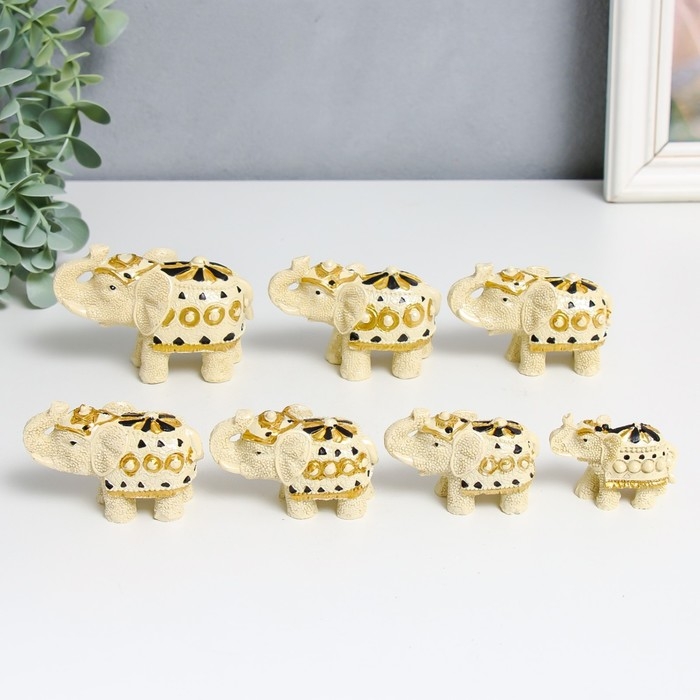 Сувенир полистоун Сувенир полистоун "Песочные слоны" набор 7 шт h=3,5; 4; 4,5; 5; 6 см