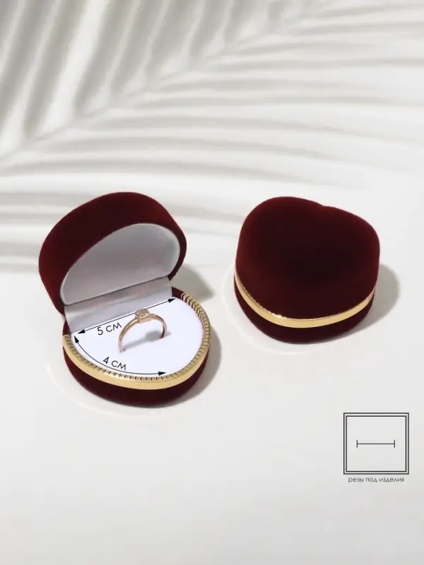 Футляр под кольцо, серьги &laquo;Сердце&raquo;, бархатный, 4&times;5 см, бордовый с золотом