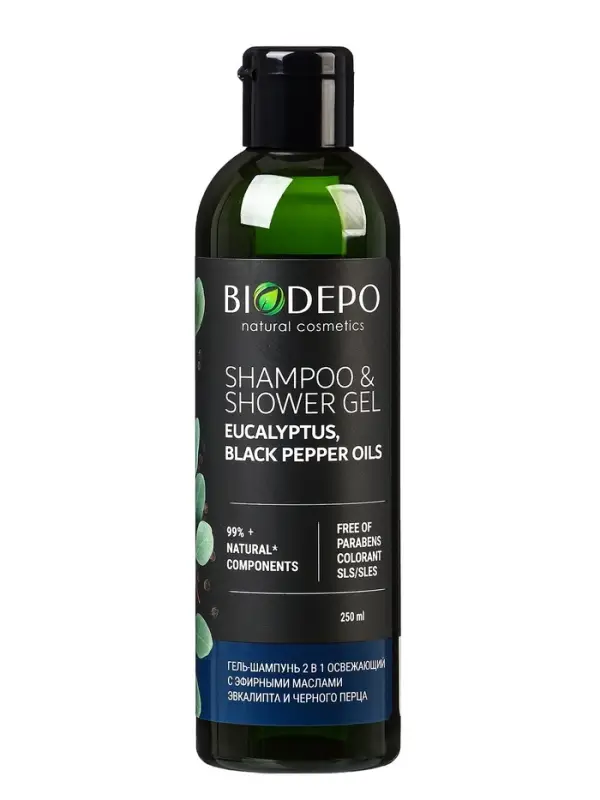 Гель и шампунь для душа Biodepo с эфирными маслами эвкалипта и черного перца, 250 мл