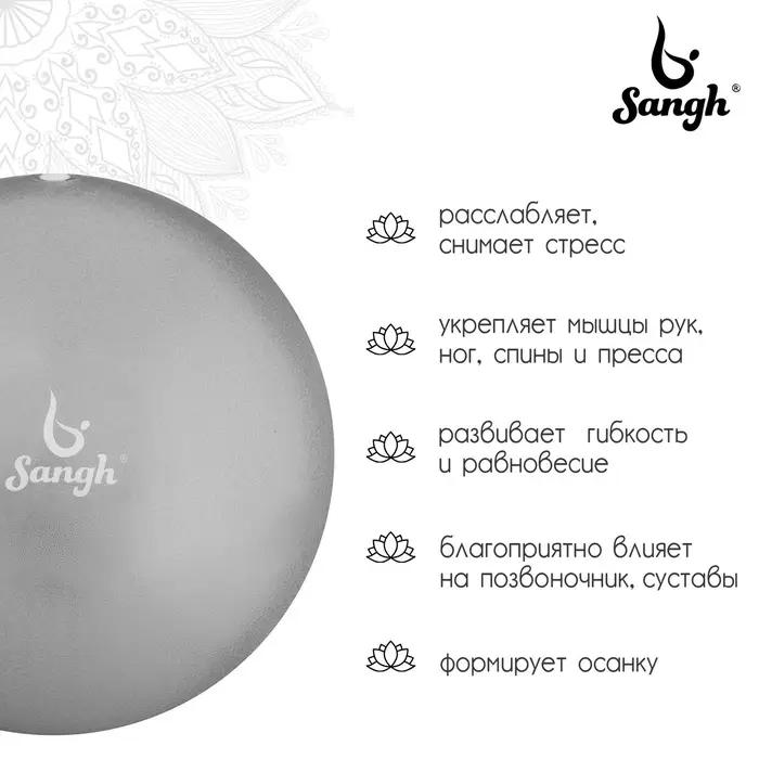 Мяч для йоги и пилатеса Sangh, d=25 см, 100 г, серый