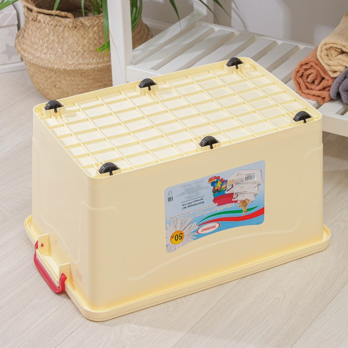 Контейнер для хранения с крышкой 50 л, 59×39×32 см, на колёсиках, цвет слоновая кость Контейнер для хранения с крышкой 50 л, 59×39×32 см, на колёсиках, цвет слоновая кость