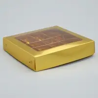 Коробка для конфет, кондитерская упаковка, 16 ячеек &laquo;Золотистая&raquo;, 18.9&times;18.9&times;3.8 см
