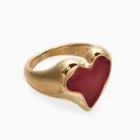 Кольцо "Сердце" корейский стиль, размер 17, цвет бордовый в золоте