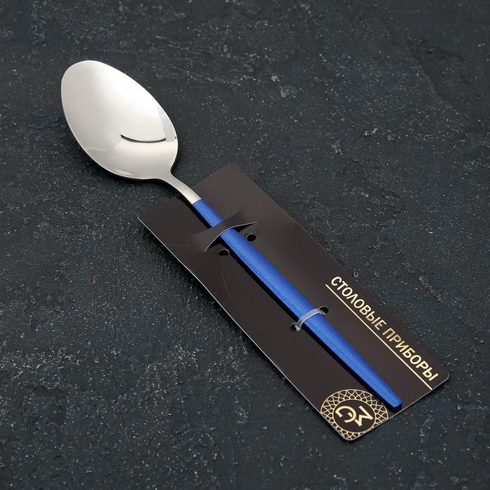 Ложка столовая из нержавеющей стали Magistro «Блинк», длина 22 см, на подвесе, цвет серебряный, синяя ручка