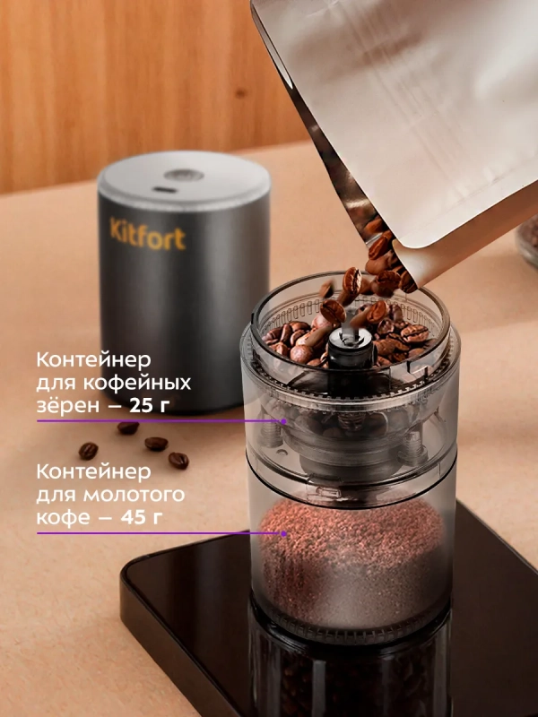 Кофемолка электрическая жерновая беспроводная КТ-7484 Кофемолка электрическая жерновая беспроводная КТ-7484