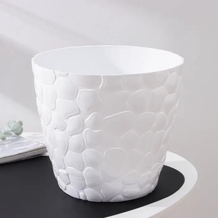 Горшок для цветов с поддоном &laquo;Камешки&raquo;, 8 л, пластиковый, белый