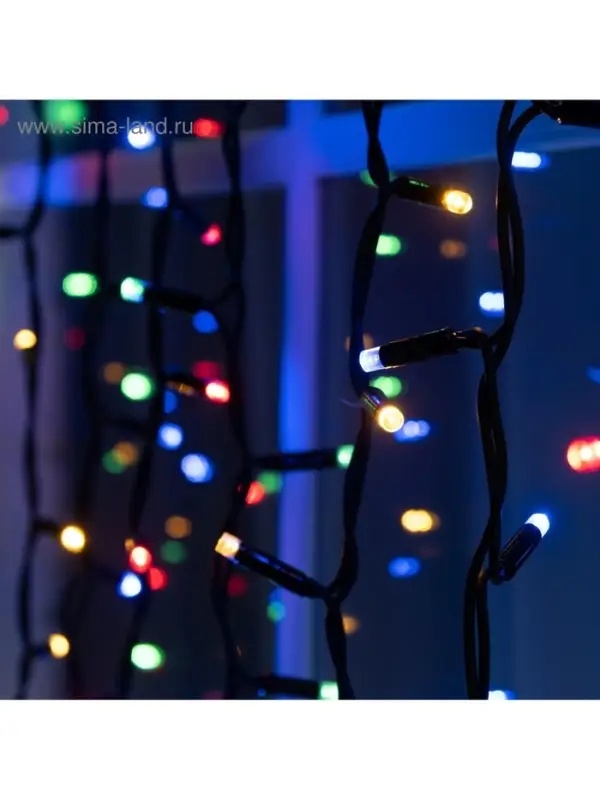 Гирлянда &laquo;Занавес&raquo; 2&times;3 м, IP65, УМС, тёмная нить каучук, 600 LED, свечение мульти, 220 В