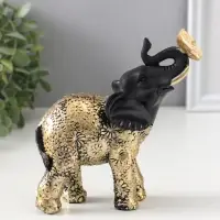 Сувенир полистоун "Чёрный слонёнок с бабочкой на хоботе" с золотом 7,5х12,7х15,7 см