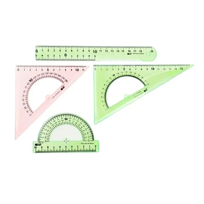 Набор чертёжный Calligrata, 4 предмета (линейка 20 см, 2 треугольника 30&deg;/60&deg;, 45&deg;/45&deg;, транспортир), МИКС