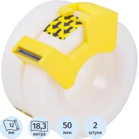 Клейкая лента канцелярская пластиковая,одност,прозр,12 мм x 18,3 м,2 шт