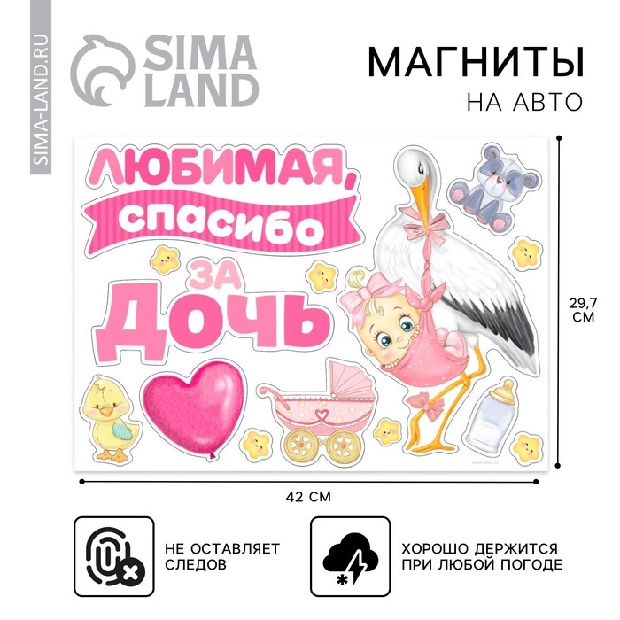 Набор магнитов на авто «Спасибо за дочь», на выписку, 42 см х 29,7 см Набор магнитов на авто «Спасибо за дочь», на выписку, 42 см х 29,7 см