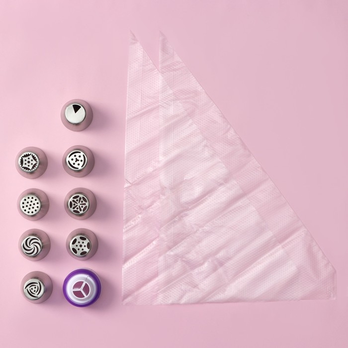 Набор кондитерский 12 предметов: 8 насадок d=3,7 см, адаптер d=4 см, 3 мешка 22×32 см, насадки МИКС Набор кондитерский 12 предметов: 8 насадок d=3,7 см, адаптер d=4 см, 3 мешка 22×32 см, насадки МИКС