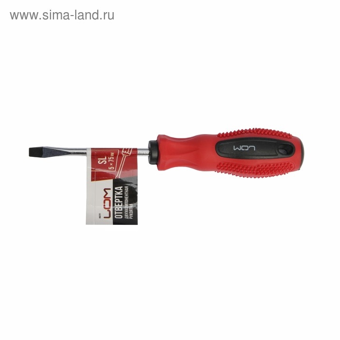 Отвертка шлицевая ЛОМ, магнит, двухкомпонентная рукоятка, SL5 х 75 мм Отвертка шлицевая ЛОМ, магнит, двухкомпонентная рукоятка, SL5 х 75 мм