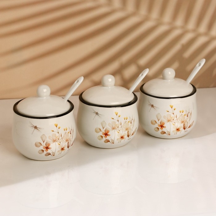 Банки керамические для специй на металлической подставке «Цветы», 200 мл, 3 шт Банки керамические для специй на металлической подставке «Цветы», 200 мл, 3 шт