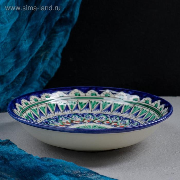 Тарелка Риштанская Керамика Тарелка Риштанская Керамика "Узоры", синяя, глубокая, 20 см