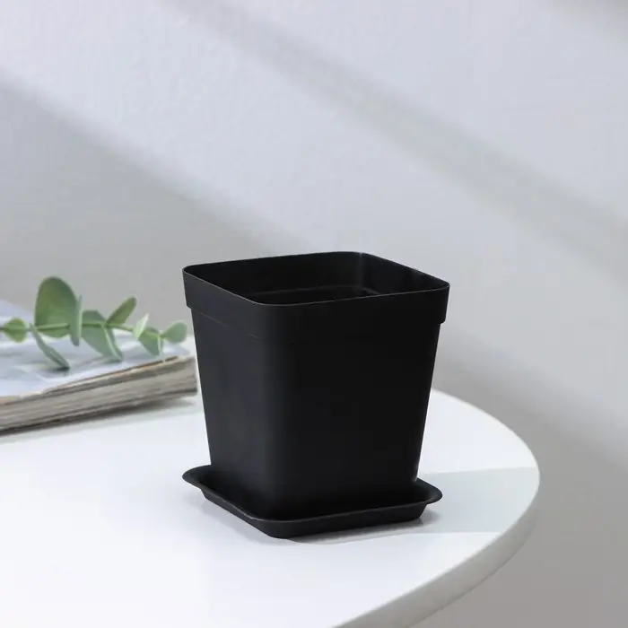 Горшок для цветов с поддоном, 7×7×7.5 см, 250 мл, пластиковый, МИКС