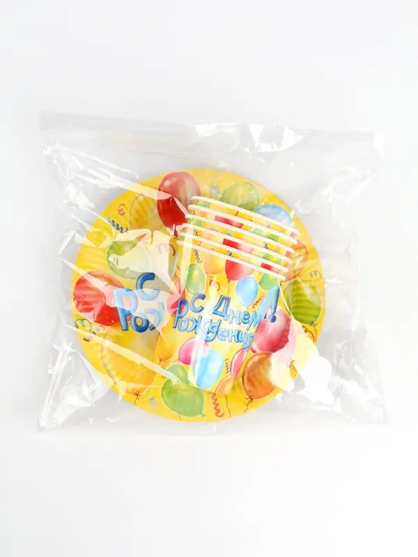 Набор бумажной посуды одноразовый &laquo;С днем рождения&raquo; воздушные шары: 6 тарелок, 6 стаканов