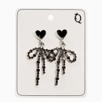 Серьги "Бантики с сердечками", цвет чёрно-серый в серебре