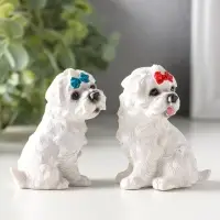 Сувенир полистоун "Белые терьеры с бантиками" набор 2 шт 3,7х5,2х6,2 см