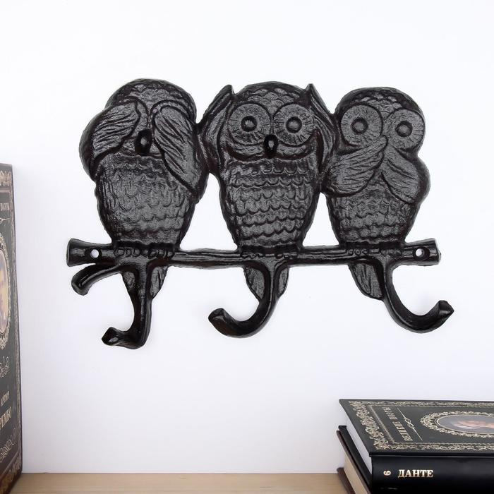 Крючки декоративные чугун Крючки декоративные чугун "Филины не слышу, не вижу, не скажу" 15,5х23х2,5 см