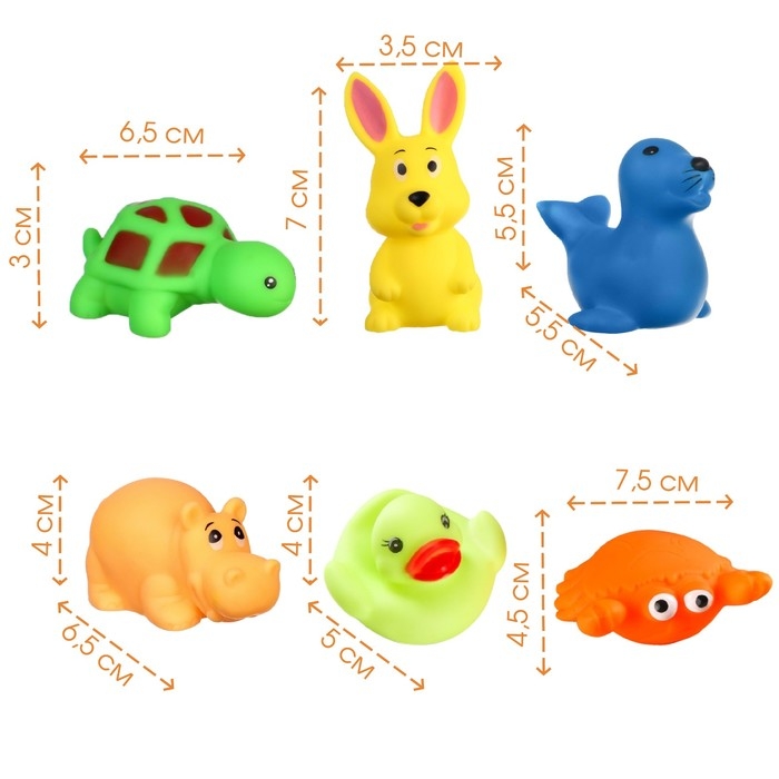 Набор резиновых игрушек для ванны «Морские животные», 6 шт, с пищалкой, Крошка Я Набор резиновых игрушек для ванны «Морские животные», 6 шт, с пищалкой, Крошка Я