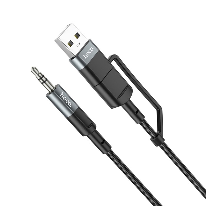 Кабель Hoco UPA23, 2 в 1, Type-C+USB - Jack 3.5 мм (m), 1 м, нейлон, серый Кабель Hoco UPA23, 2 в 1, Type-C+USB - Jack 3.5 мм (m), 1 м, нейлон, серый