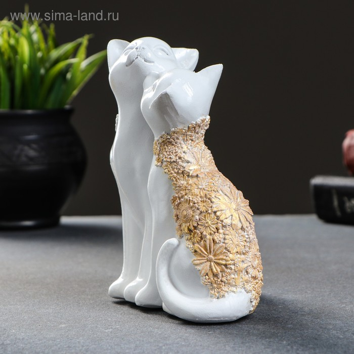 Фигура Фигура "Кот и Кошка" белая с золотом, 14х13см