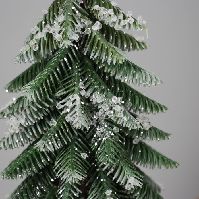 Искусственная ёлка настольная «Зимнее волшебство. Заснеженная с капельками» в горшочке, 34 см, ветки литые отгибаются