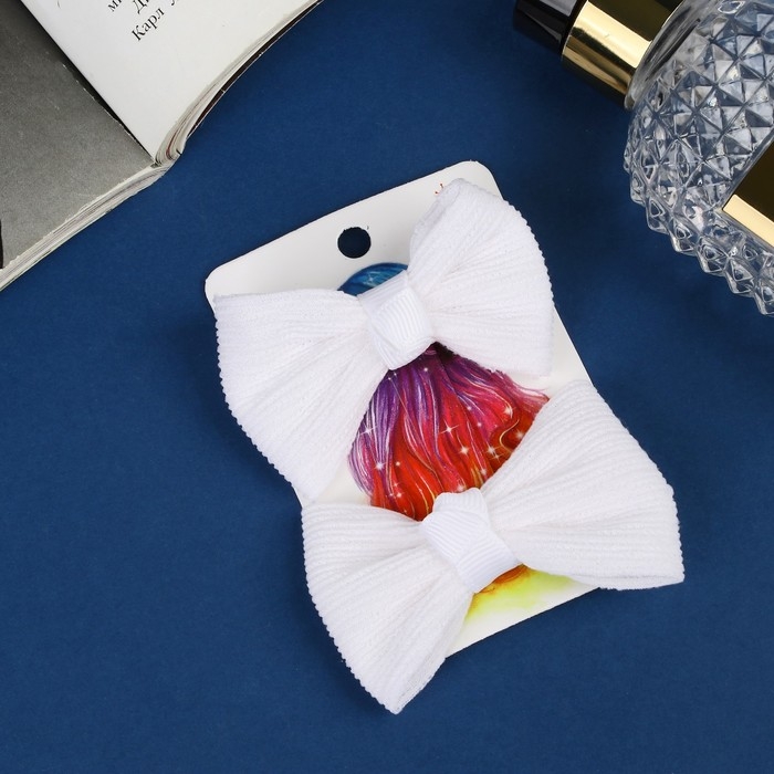 Зажим для волос  Зажим для волос "Школьница" (набор 2 шт) полосы, 6 см, белый