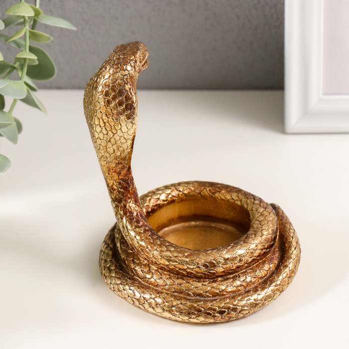 Подсвечник полистоун на 1 свечу Подсвечник полистоун на 1 свечу "Кобра" золото 9,5х9х10,5 см