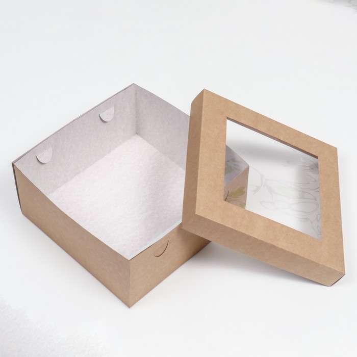 Коробка складная, крышка-дно,с окном, крафт, 25 х 25 х 12 см Коробка складная, крышка-дно,с окном, крафт, 25 х 25 х 12 см