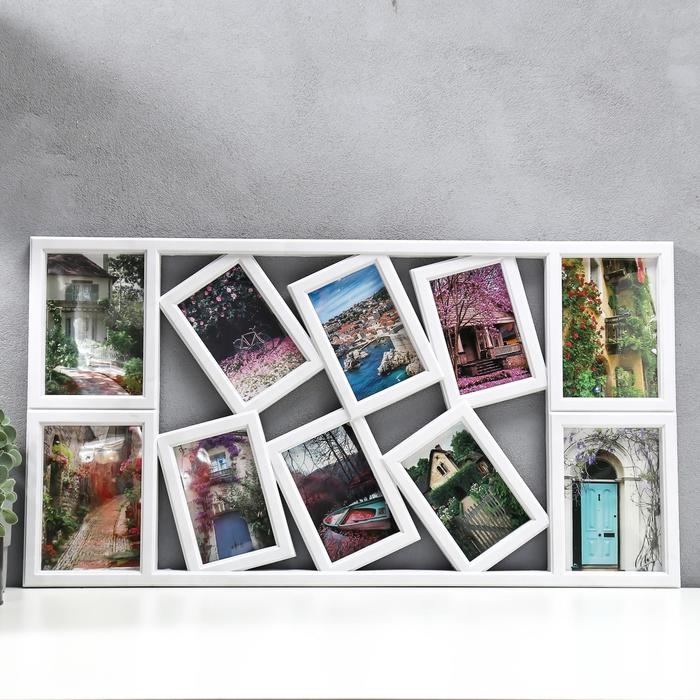 Фоторамка пластик на 10 фото 10х15, 13х18 см  Фоторамка пластик на 10 фото 10х15, 13х18 см "Воспоминания" белая 40х73,5 см