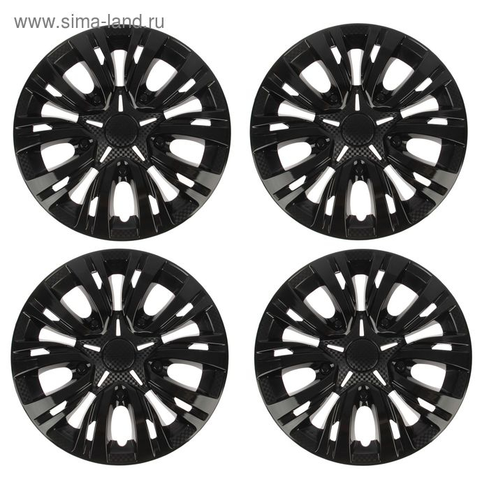 Колпаки колесные R15 Колпаки колесные R15 "ЛИОН", черный глянец карбон, набор 4 шт.