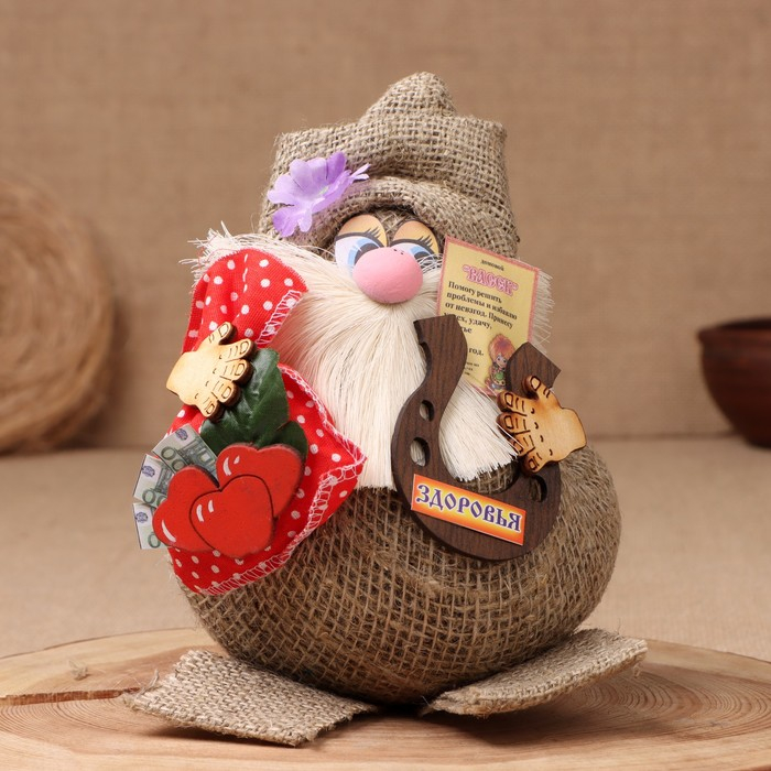 Оберег-домовой Оберег-домовой "Васек на мешковине, с красным мешком ", 26х21х21 см