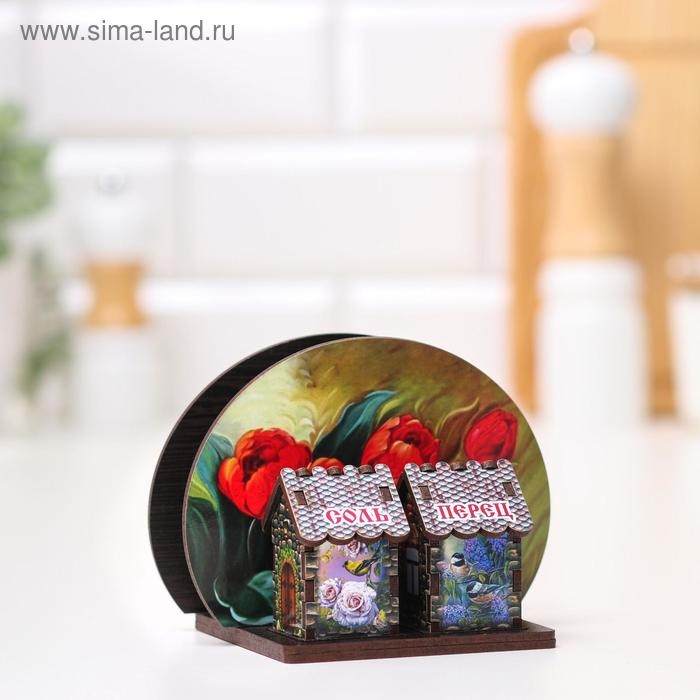 Набор для специй с салфетницей Набор для специй с салфетницей "Красные тюльпаны", 13х10х10 см, микс