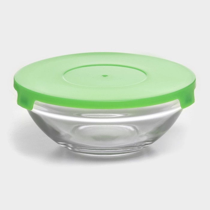 Набор стеклянных салатников Доляна «Классика», с крышками, 5 предметов: 900 мл (17×7,6 см), 500 мл (16×6 см), 350 мл (12,5×5,4 см), 200 мл (10,5×4,5 см), 130 мл (9×3,7 см), цвет зелёный