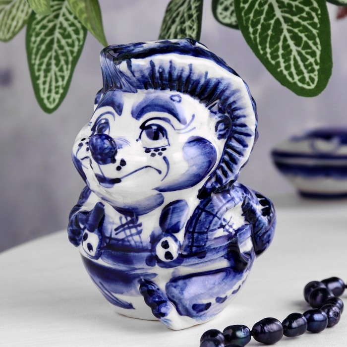 Сувенир гжель «Ежик Озорник», бело-синий,керамика, микс, Сувенир гжель «Ежик Озорник», бело-синий,керамика, микс,