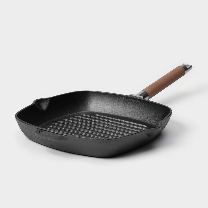 Сковорода-гриль чугунная Wild Kitchen, 26х26 см, два слива, съёмная ручка, индукция Сковорода-гриль чугунная Wild Kitchen, 26х26 см, два слива, съёмная ручка, индукция