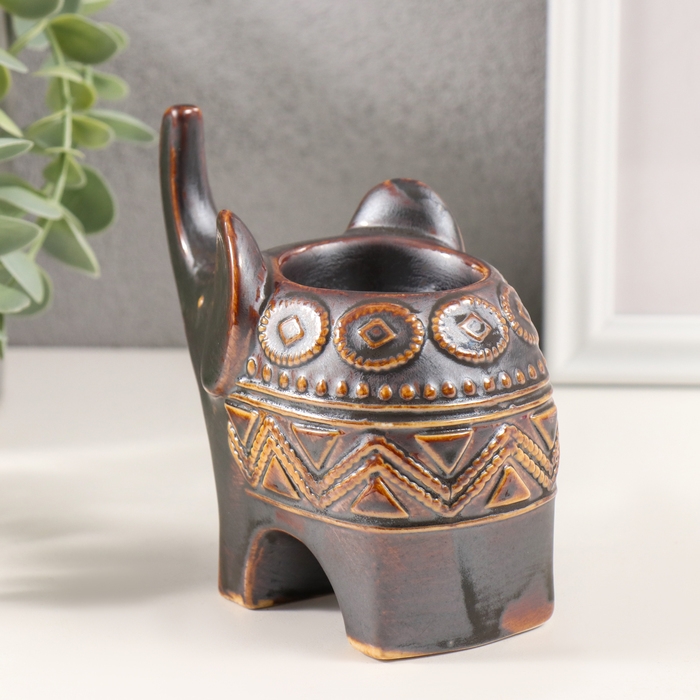 Подсвечник керамика на 1 свечу Подсвечник керамика на 1 свечу "Слонёнок. Этнические узоры" коричневый 7х11,5х10,5 см
