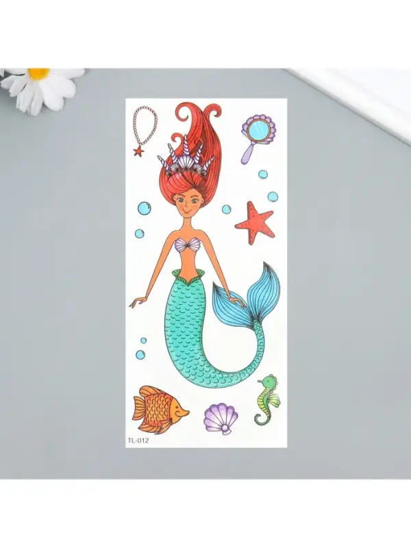 Переводные тату на тело цветные «Русалка в тиаре», 9×19 см
