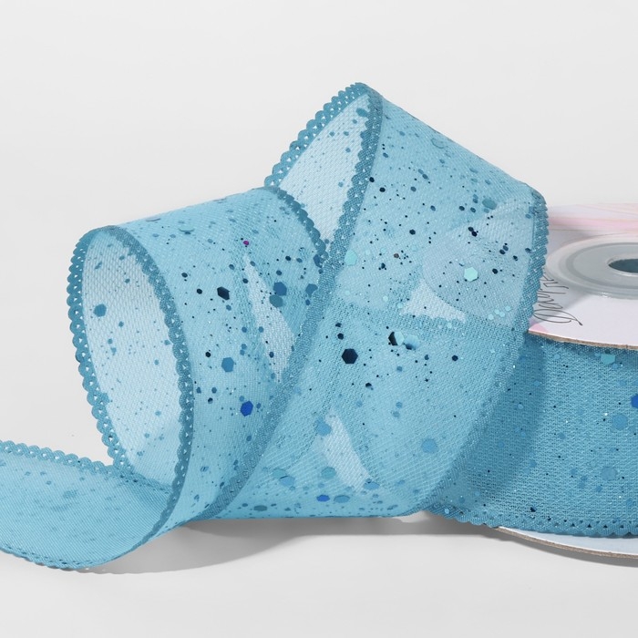 Лента декоративная, с глиттером, 38 мм, 9 ± 0,5 м, цвет голубой Лента декоративная, с глиттером, 38 мм, 9 ± 0,5 м, цвет голубой