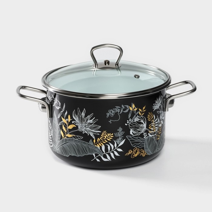 Кастрюля эмалированная Magia, 4л, стеклянная крышка, индукция, чёрный Кастрюля эмалированная Magia, 4л, стеклянная крышка, индукция, чёрный