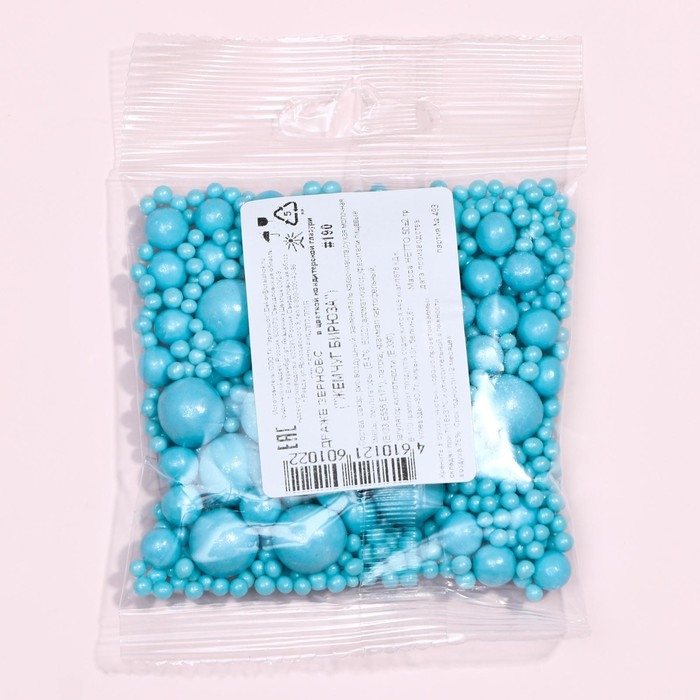Посыпка кондитерская с мягким центром  Посыпка кондитерская с мягким центром "Жемчуг", бирюзовая, 50 г