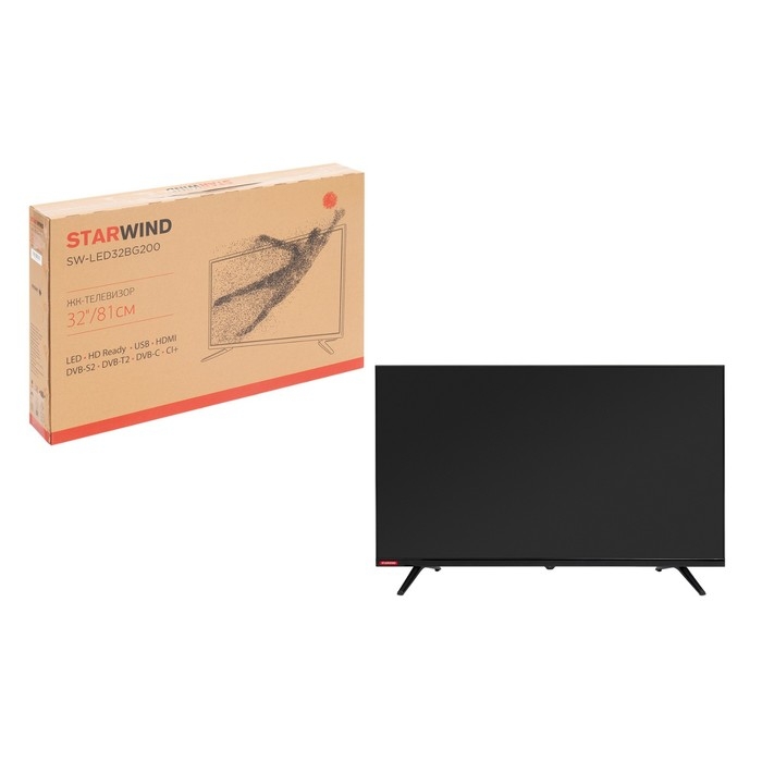 Телевизор Starwind SW-LED32BG200, 32 Телевизор Starwind SW-LED32BG200, 32", 1366x768, DVB-T2/C/S2, HDMI 2, USB 1, черный